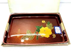 高級美術漆器　お盆　トレイ　赤　深紅色　伝統工芸品　レトロ　ビンテージ　アンティーク A1092A10