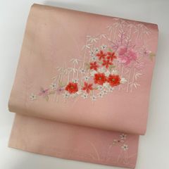 美品】正絹 名古屋帯 ローズ色 薔薇色 銀糸 モダン 華やか - メルカリ