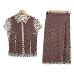 Lois CRAYON(ロイスクレヨン) スカートセットアップ レディース美品  - アイボリー×ボルドー×マルチ 花柄/刺繍/メッシュのサムネイル