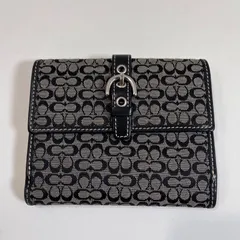 COACH コーチ 二つ折り財布 シグネチャー バックル Y2K ブラック キャンバス レザー コンパクト