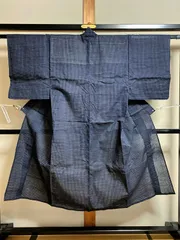 437B【アンティーク着物】メンズ 藍色 絣模様 単衣着物 紬のような風合い 幾何学模様 リメイク素材にも？？
