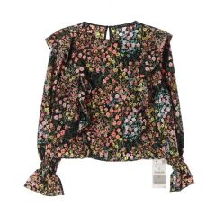 新品タグ付き✨エムズグレイシー 花柄 フリルシフォンブラウス 黒 36