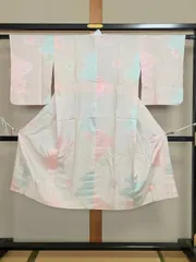 439B【アンティーク着物】長襦袢パステルカラー 暈し 花の地紋  優しい色合いのリメイク素材にも