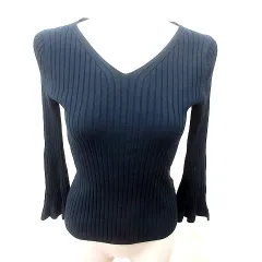 ロペ ROPE ニット カットソー Vネック 長袖 38 紺 ネイビー /RT