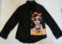 総柄シャツ ブラウス モノトーン 人物 アート クロップド丈 Y2K