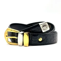 【黒で語る威圧感】　VERSACE　レザーベルト クロコ型押し メデューサ ゴールドバックル イタリア製 157　ブラック