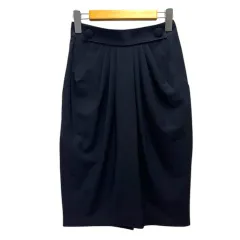 キトン Kiton スカート タイト タック ウール バックスリット ひざ丈 38 紺 ネイビーのサムネイル
