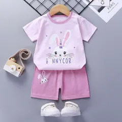 【ベビーキッズ】綿100% 半袖Tシャツ 半ズボン 夏服 男の子 女の子 子供服 73cm かわいい おしゃれ 通園 通学 セットアップ 新品未使用 送料無料