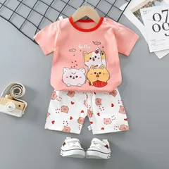 【ベビーキッズ】綿100%半袖Tシャツ半ズボンセット 男の子女の子 夏服 子供服 120cm かわいい おしゃれ 通園 通学 ラウンドネック ソフト 肌触り 新品未使用 送料無料