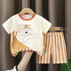 【新品未使用 送料無料】子供用 半袖半ズボンセット 綿100% 夏服 男の子 女の子 ベビー キッズ 120cm かわいい 韓