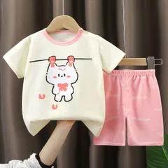 【ベビーキッズ】夏用半袖半ズボンセット 綿100% 男の子 女の子 90cm かわいい おしゃれ 子供服 通園 お出かけ 新品未使用 送料無料