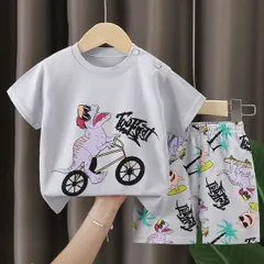 【男の子 女の子 兼用】子供用 半袖半ズボンセット 夏服 綿100% ベビー キッズ 120cm 韓 かわいい Tシャツ 短パン 通園 通学 お出かけ 新品未使用 送料無料