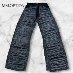 MM:OPTION ミリオプション 再構築 リメイク  デストロイ オールダメージ スリット クラッシュ デニム パンツ  黒 ブラック Y2K グランジ レトロ アーカイブ VINTAGE  1点物 カスタム ワイド ゆったり バギー B1171のサムネイル