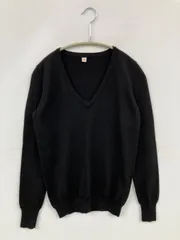 UNIQLO ユニクロ ニット/セーター M ブラック ウール・ニット 無地 ミドル丈 長袖 Vネック メンズ