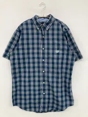 CHAPS チャップス シャツ/ブラウス M ブルー ボタンダウン 半袖 ミドル丈 チェック柄 ワンポイント ブランドロゴ コットン メンズ