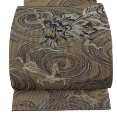 【美品】 袋帯 逸品 龍 流水 金糸 箔 薄茶色 六通 正絹 【中古】のサムネイル