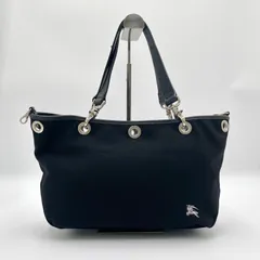 極美品◎BURBERRY BLUE LABEL バーバリーブルーレーベル ホースロゴ トートバッグ ハンドバッグ キャンバス ブラック ブルレチェック レディース 三陽商会製のサムネイル