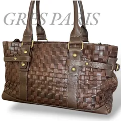 【MY0772】GRES PARIS グレ パリス レザー トートバッグ ハンドバッグ 肩掛け 編み上げ ダークブラウン レディース ファスナーのサムネイル