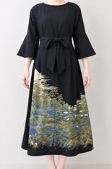 一点物 着物リメイク ロングワンピース ドレス 黒留袖 正絹 作家物