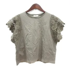 ビームスハート BEAMS HEART カットソー Tシャツ クルーネック レース 半袖 切替 緑 カーキ /MN