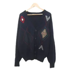 ダックス DAKS ニットカーディガン ミドル丈 Vネック アーガイルチェック柄 L 紺 ネイビー /SY32 ■ECE004のサムネイル