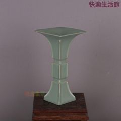 汝窯青釉六方瓜稜花口瓶 景徳鎮 陶磁器 装飾品 現代工芸品 美術品 置物