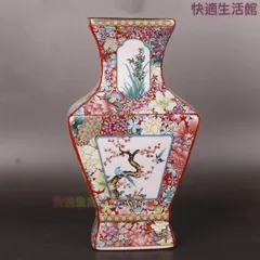 清乾隆蒔金琺瑯彩花鳥四方瓶 景徳鎮 陶磁器 装飾品 現代工芸品 美術品