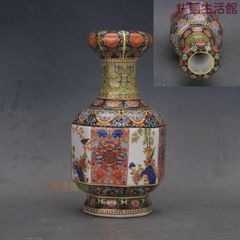 エナメル彩洋赤彩錦地開窓花鳥挿花賞瓶 景徳鎮陶磁器 装飾品 現代工芸