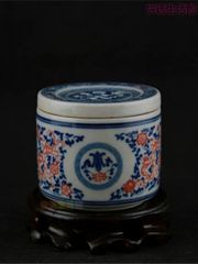 大清康熙青花釉里紅草竜紋蓋缶 茶葉缶 景徳鎮 陶磁器 装飾品 現代工芸