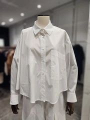 未使用品 シルキーダブルクロスクロップドシャツ F オフホワイト