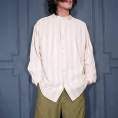 USA VINTAGE FIBRES STRIPE PATTERNED WOVEN DESIGN COTTON LINEN BAND COLLAR SHIRT/アメリカ古着ストライプ柄織デザインコットンリネンバンドカラーシャツ