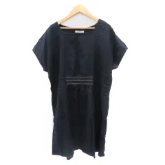 メルローズ MELROSE クレール claire ワンピース ミニ丈 半袖 スクエアネック 麻 リネン 紺 ネイビー /YK44のサムネイル