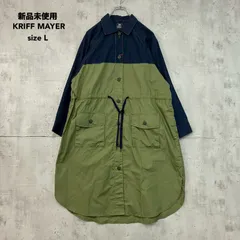 新品未使用 KRIFF MAYER クリフメイヤー L クリーネスレインワンピ 長袖 シャツワンピース チュニック ロング 羽織り 前開き バイカラー ツートン 切り替え ウエスト紐 ドローコード 綿 コットン アウトドア ネイビー ★ ■◇のサムネイル