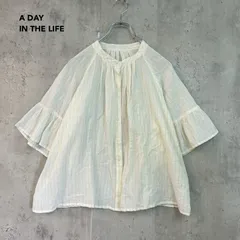A DAY IN THE LIFE アデイインザライフ サイズ表記なし シャーリングバルーンスリーブブラウス アイボリー ストライプ ギャザー ノーカラー 七分袖 ユナイテッドアローズ Aライン カジュアル 64166990267 ★ ■◆のサムネイル