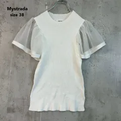 Mystrada マイストラーダ 38サイズ ホワイト 白 32352100 シアーフリルニット トップス 半袖 カットソー リブニット チュール シースルー パフスリーブ ボリュームスリーブ フレア袖 ★ ■◆のサムネイル