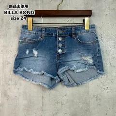新品未使用 BILLA BONG ビラボン サイズ24 デニムショートパンツ デニムブルー BD013621 ボタンフライ カットオフ デニムショーパン フリンジ ダメージ加工 ボトムス ショートパンツ ★ ■◆のサムネイル
