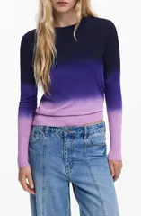 デジグアル レディース アウター パーカー・スウェット クルーネック セーター Desigual Ombr Fine Gauge Crewneck Sweater Blue Multi ブルーのサムネイル