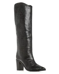 シュッツ レディース シューズ ブーツ・レインブーツ トール ヒール SCHUTZ Women s Maryana CrocEmbossed Block Heel PointedToe Tall Boots Black ブラック
