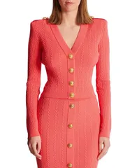 バルマン レディース アウター カーディガン ニット Balmain Long Sleeved Cable Knit Cardigan Pink ピンクのサムネイル