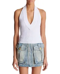 バルマン レディース トップス シャツ ニット ホルター Balmain Cable Knit Halterneck Top White ホワイトのサムネイル