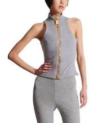 バルマン レディース トップス シャツ ノースリーブ コットン ニット Balmain Sleeveless Cotton Knit Top Grey グレーのサムネイル