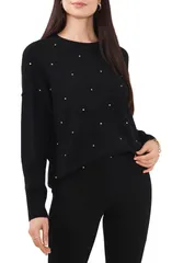 チャウス レディース アウター パーカー・スウェット クルーネック セーター Chaus Rhinestone Cozy Crewneck Sweaterich Black ブラック