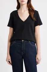 メイドウェル レディース トップス Tシャツ Vネック コットン Madewell Perfect VNeck Cotton TShirt Jet Black ブラックのサムネイル
