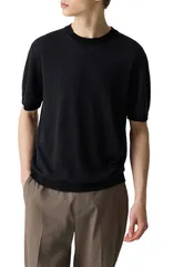 セオリー メンズ アウター パーカー・スウェット セーター シルク リネン Theory Linen Silk Short Sleeve Sweater Black ブラックのサムネイル
