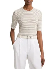 ヴィンス レディース トップス Tシャツ クルーネック Vince Striped Elbow Sleeve Crewneck Tee Tapenade Combo ストライプのサムネイル