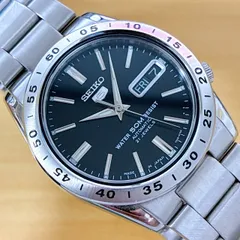 美品　SEIKO 5 自動巻き　 セイコー　メンズ　腕時計  デイデイト ブラック 稼働品　裏スケ