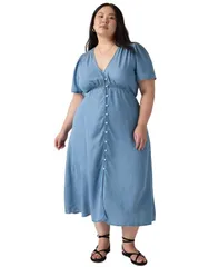 リーバイス レディース トップス ワンピース Vネック A ライン ミディ Levis Womens Paola VNeck ButtonFront ALine Midi Dress Take Itのサムネイル