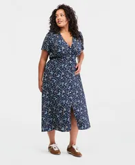 リーバイス レディース トップス ワンピース Vネック A ライン ミディ Levis Womens Paola VNeck ButtonFront ALine Midi Dress Mavis Flのサムネイル