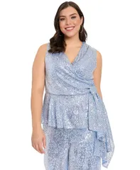 ミューズ レディース トップス シャツ Vネック プラスサイズ ノースリーブ Muse Plusize Sleeveless VNeck Top Sky Silver シルバーのサムネイル