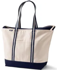 ランズエンド レディース バッグ Lands End Extra Large 5 Pocket Zip Top Long Handle Canvas Tote Bag Naturalnavy striのサムネイル